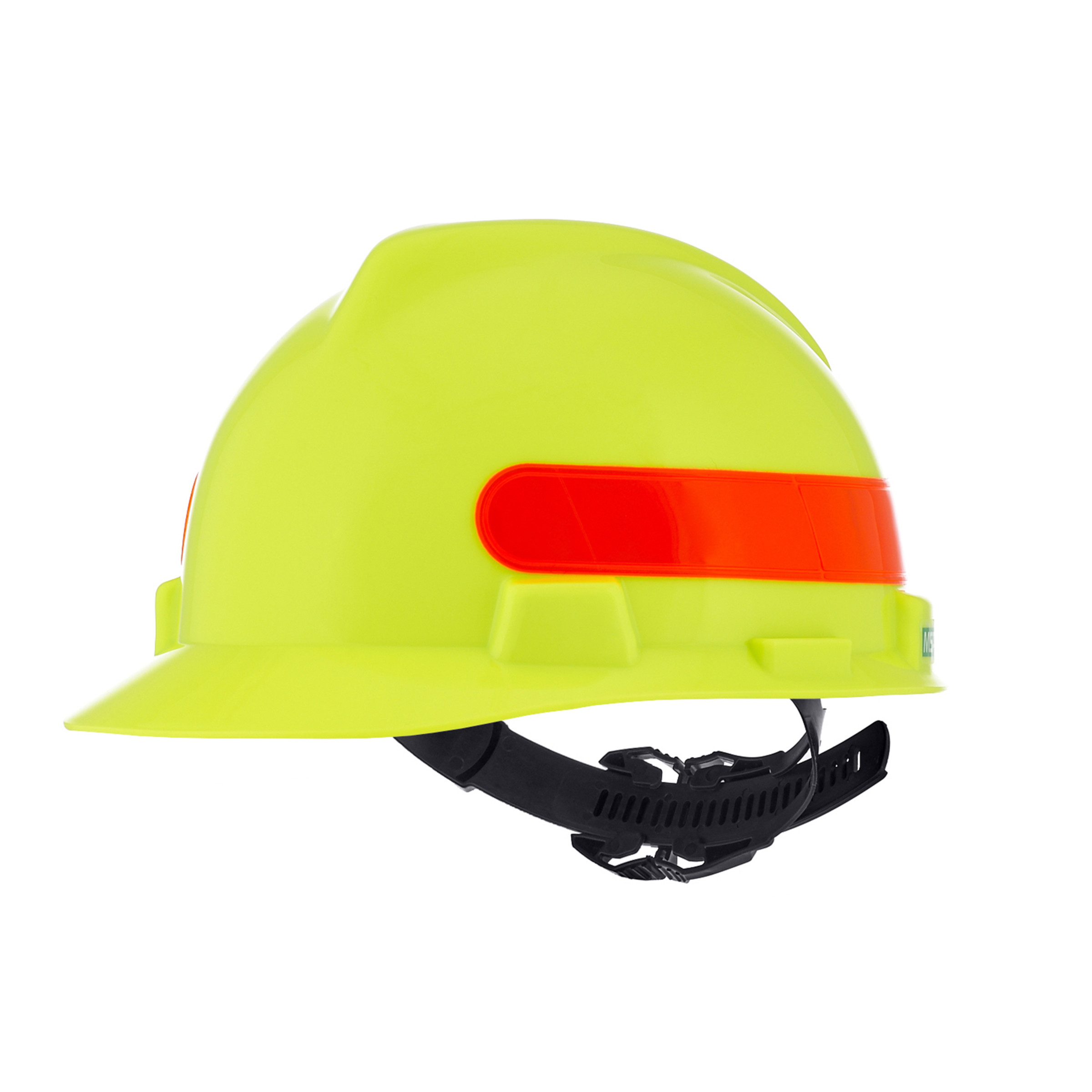 V-Gard Slotted Cap, Hi-Viz Yellow Green w/Red-Orange Stripe, w/1-Touch Suspension